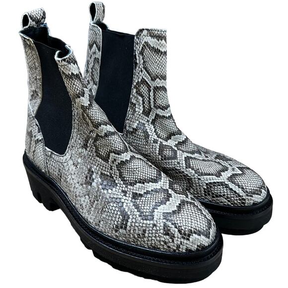 Allsaints NWOB Billie Snake Print Leather Chelsea Platform Boots Size 39 (US 9) - Picture 1 of 7
